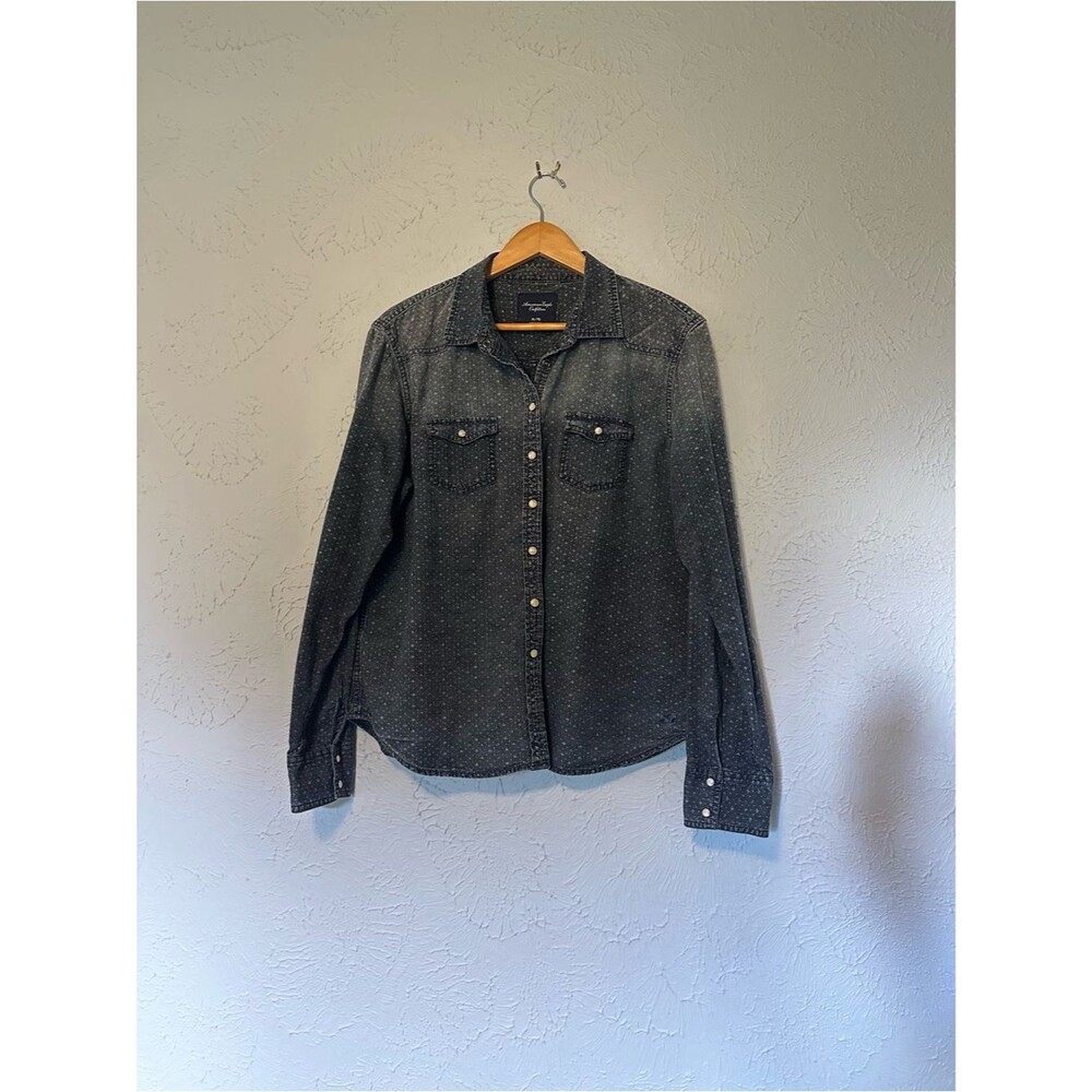 Women’s American Eagle Denim Chambray Button-Up Pearl Snap Western Shirt XL